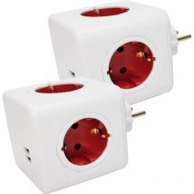 Cube Plug 6 en 1 16A 4 prises AC + 2 USB Lot de 2 U.