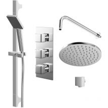 Wholesale Domestic Cubix Polished Chrome Triple Thermostatic Valve Mixer Shower with Round Fixed Head and Severn Shower Slide Rail Kit - 2 Outlet