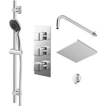 Wholesale Domestic - Cubix Polished Chrome Triple Thermostatic Valve Mixer Shower with Square Fixed Head and Clyde Shower Slide Rail Kit - 2 Outlet