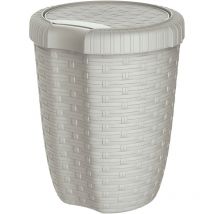 Mondex - Cubo con tapa 27l. ø34x47cm color crema imitación mimbre/rattan
