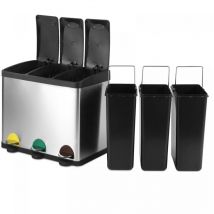 Jago - Papelera de Reciclaje - con 3 Compartimentos, Cubos Internos Extraíbles, Pedal, Capacidad de 45 l, Acero Inoxidable Cepillado - Cesto, Cubo de