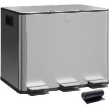 Cubo de basura de cocina con 3 compartimentos 3x10L papelera de cocina de acero inoxidable con pedales tapas de cierre suave y cubo extraíble plata