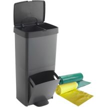 Cubo de basura o reciclaje 70L, VERTICAL, 2 Compartimentos, Papelera residuos, 76 cm, fácil gestión, con 40 bolsas de basura adaptadas