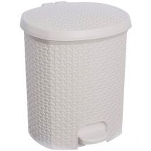 Keeeper - Cubo de basura / papelera polivalente, con tapa, diseño rattán, capacidad 21L, tamaño 33,5x34,5x39,2 color blanco nórdico