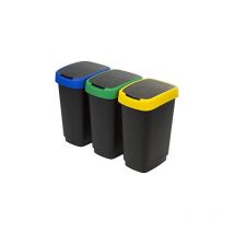 Rotho - Twist 3 x 25 l Set di 3 cestini per Raccolta differenziata Coperchi Colorati