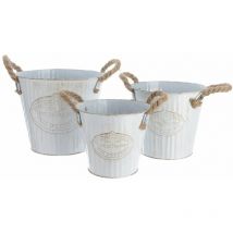 Secchio in zinco con manico in corda set di 3 pezzi ø20x17cm ø17x15cm ø15x13cm ø15x13cm.