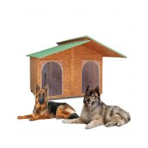 Cuccia In Legno Per Cani da Esterno 'Rinforzata' 2 Tendine omaggio mod. Extra Large Verde made in italy cc - Mod. xxxl "Gigante" Con Pensilina Doppio