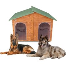 Original Legno Italia - Cuccia In Legno Per Cani Da Esterno 2 Tendine Omaggio Mod. Extra Large Made In Italy Mod. 4xl "gigante" Con Doppio Ingresso E 