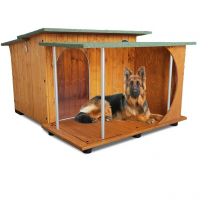 Cuccia in Legno per Cani da Esterno 'Rinforzata' mod. Italy con Veranda Tendina omaggio made in italy d - Pastore 102x125xH78 Tendina omaggio