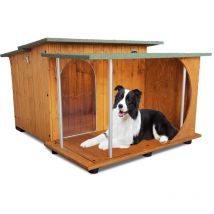 Cuccia in Legno per Cani da Esterno 'Rinforzata' Tendina omaggio mod. Italy con Veranda \ Terrazzo Coperto made in italy b - Barboncino 72x89xH53