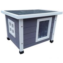 PET Cuccia per Gatti da Esterni 68,5x54x51,5 cm Legno Grigio e Bianco @ PET Multicolore