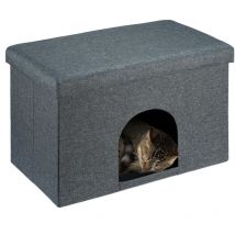 Cuccia per Gatti e Cani Piccoli, Superficie di Seduta, Tana Pieghevole per Animali, 38,5x64,5x37,5 cm, Grigio - Relaxdays