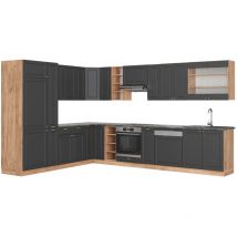 Vicco - Cucina angolare completa Fame-Line, Antracite Country House/oro Kraft Oak, 347 x 257 cm , pl Antracite