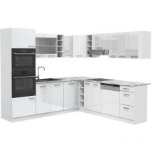 Vicco - Cucina angolare completa R-Line, Bianco lucido/bianco, 237 x 60 cm senza piano di lavoro