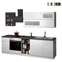 Web Furniture - Cucina moderna completa design lineare 256cm componibile Unica Colore: Bianco - Grigio