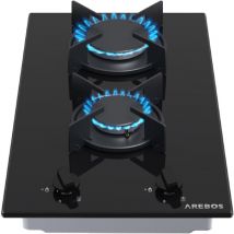 Piano cottura a gas due fuochi Vetroceramica Include griglie e fiamma pilota - Arebos