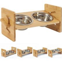 Unho - Cuenco elevado para gatos perros de acero inoxidable Soporte de bambú ajustable en altura 31x17x16cm