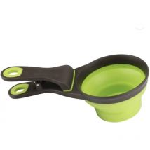Cuenco medidor de silicona plegable 3 en 1 y clip para sellar bolsas para almacenar alimentos para perros y gatos, cuenco de viaje para agua y