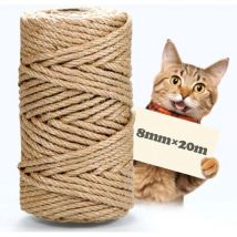 Cuerda de sisal para árbol de gatos, 8 mm x 20 m, cuerda de sisal natural, cuerda de cáñamo, cuerda para rascar, cuerda de yute para el hogar, el