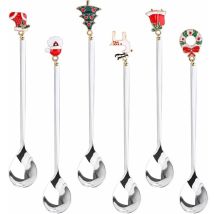 Keyoung - Cuillères à Café de Noël,6 Cuillères de Noël Cuillères à thé à Dessert en Acier de Noël en Argent Avec Pendentifs de Noël Cloches de