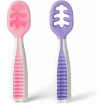 Cuillères d'apprentissage pour bébé 2 cuillères en silicone préfabriquées Formateur d'aliments pour bébé Expert en sevrage recommandé