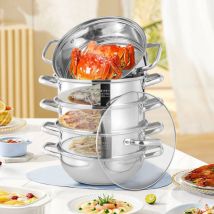 Cuiseur à vapeur 5 niveaux Cuiseur à vapeur en acier inoxydable Cuisine Cuiseur à vapeur Pot Avec Couvercle