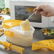 Cuiseur de Pâtes 4 en 1 pour Micro-ondes avec Accessoires et Recettes Pastrainest Innovagoods