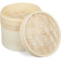 Relaxdays - cuiseur vapeur bambou, panier asiatique avec 3 étages, pour Dim Sum, riz, bamboo steamer, ø 24 cm, nature