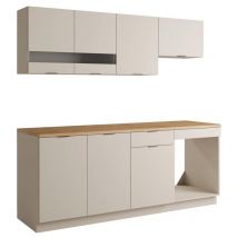 Cuisine complète - Avec plan de travail 200 cm - Beige et Naturel - carmeo