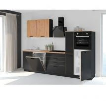 Cuisine complete AYA - Décor noir - L 280 x P 60 x H 214 cm - Plan de travail inclus