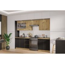 Cuisine Complète 260 X 52 X 82 Cm – Chêne Artisan / Noir Mat – Plan De Travail Non Inclus – Pour Espaces Culinaires Modernes – 1000brico