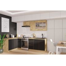 Cuisine Complète 210 X 150 X 82 Cm – Chêne Artisan / Noir Mat – Plan De Travail Non Inclus – Conçue Pour Espaces Modernes – 1000brico
