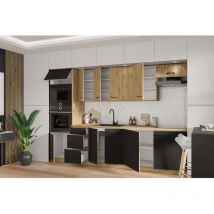 Cuisine complete - modena - 300 cm - Chene artisan et noir mat