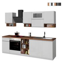 Cuisine complète modulaire design linéaire style moderne 256cm Essence - Blanc - Chêne