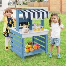 Cuisine de Jeu 2 en 1 en Bois avec Cuisinières Evier Réservoir à Eau Robinet et Ustensiles de Cuisine Jeu de Cuisine avec Toit pour 3+ Ans CW7901