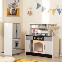 Maisonchic - Cuisine Enfants avec Réfrigérateur & 12 Accessoires Jeu de Cuisine avec Machine à Glaçons Espace de Stockage Lumière & Son pour 3 Ans+