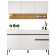 Cuisine Equipée 6 Portes 1 Tiroir Chêne et Blanc L 150 H 200 P 53.3 cm