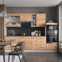 Vicco - Cuisine Fame-Line, Chêne doré/blanc, 280 cm, pt Anthracite