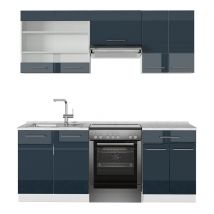 Vicco - Cuisine Fame-Line, bleu foncé brillant/blanc, 200 cm , pt Marbre