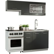 Dusine - Cuisine giovanna 5 éléments - graphite mat 1m80 - portes vitrées à motif