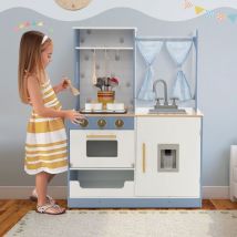 Maisonchic - Cuisine Ludique en Bois pour Enfants Rideaux Cuisinière Évier Four Distributeur d'Eau Cuisine Jouet pour Garçons et Filles de 3 Ans et