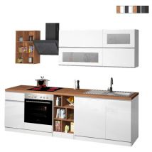 Cuisine moderne complète design linéaire 256cm modulable Unica - Blanc - Chêne