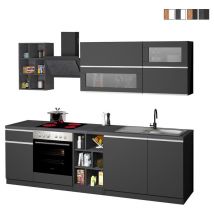 Cuisine moderne complète design linéaire 256cm modulable Unica - Noir - Gris