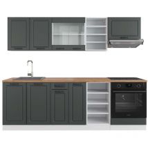 Cuisine R-Line, Anthracite maison de campagne/blanc, 240 cm, pt Chêne Vicco