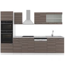 Cuisine R-Line, gris noble/blanc, 300 cm avec armoire haute, sans plan de travail Vicco