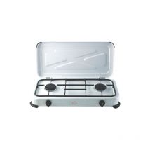 Cuisinie're a' gaz en acier 2 feux avec gril puissance 2,6 kW consommation 70-100g/h 59x29x9,5 cm avec couvercle