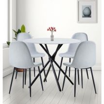Hallowood Furniture - Cullompton Small Table and Chairs Set 4, Round Dining Table and Grey Fabric Chairs, Marble Effect Top Table and Chairs with