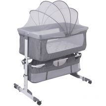 Aqrau - Cuna para Bebé Cuna de Colecho Inclinación y Altura Regulables con Cama Lateral con Juguete Colgante Cama para Bebé para Dormitorio Sala
