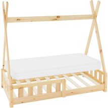 Ml-design - Cama Infantil Tipi Natural Con Colchón 70x140 cm Protección Anticaída y Somier Estructura Listones De Madera Maciza De Pino Para Niñas y