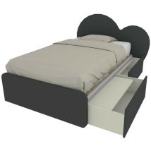 Mobilfino Camerette - CUPIDO120C - Letto cameretta a cuore 120x190 con cassettoni e testata personalizzabile.Rete inclusa - Basalto